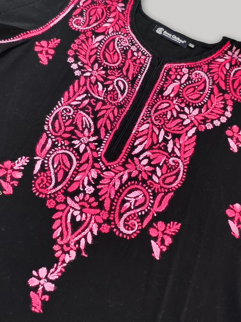 Seva Chikan Hand Embroidered Black Cotton Lucknowi Chikankari Kurta