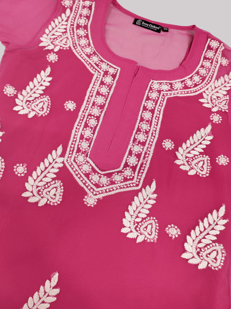 Seva Chikan Hand Embroidered Georgette Lucknowi Chikankari Kurta With Slip