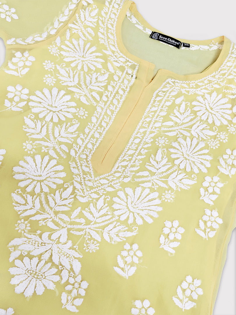 Seva Chikan Hand Embroidered Georgette Chikankari Kurta With Matching Slip