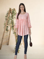 Load image into Gallery viewer, Seva Chikan Hand Embroidered Cotton Lucknowi Chikan Short Top
