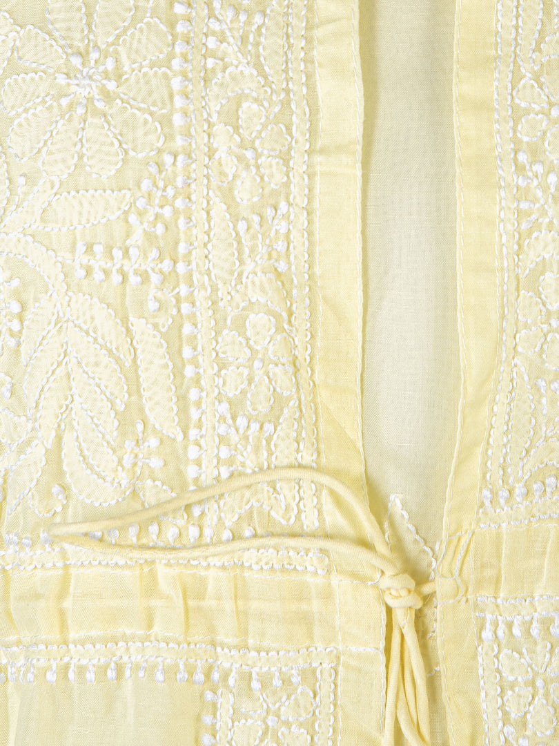 Seva Chikan Hand Embroidered Lemon Cotton Lucknowi Chikankari Anarkali-SCL1367