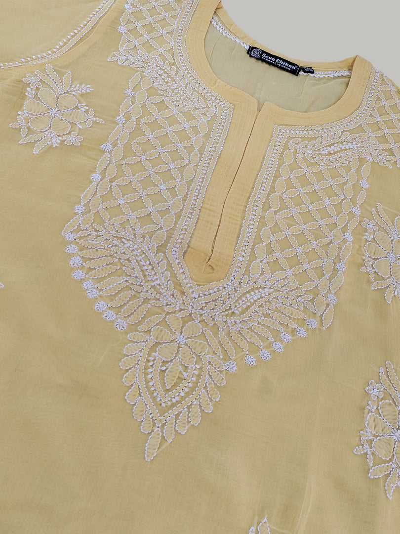 Seva Chikan Hand Embroidered Terivoil Cotton Lucknowi Chikan Kurti