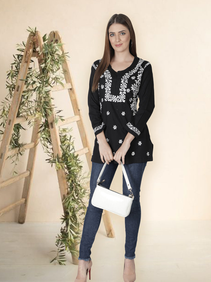 Seva Chikan Hand Embroidered Cotton Lucknowi Chikan Top