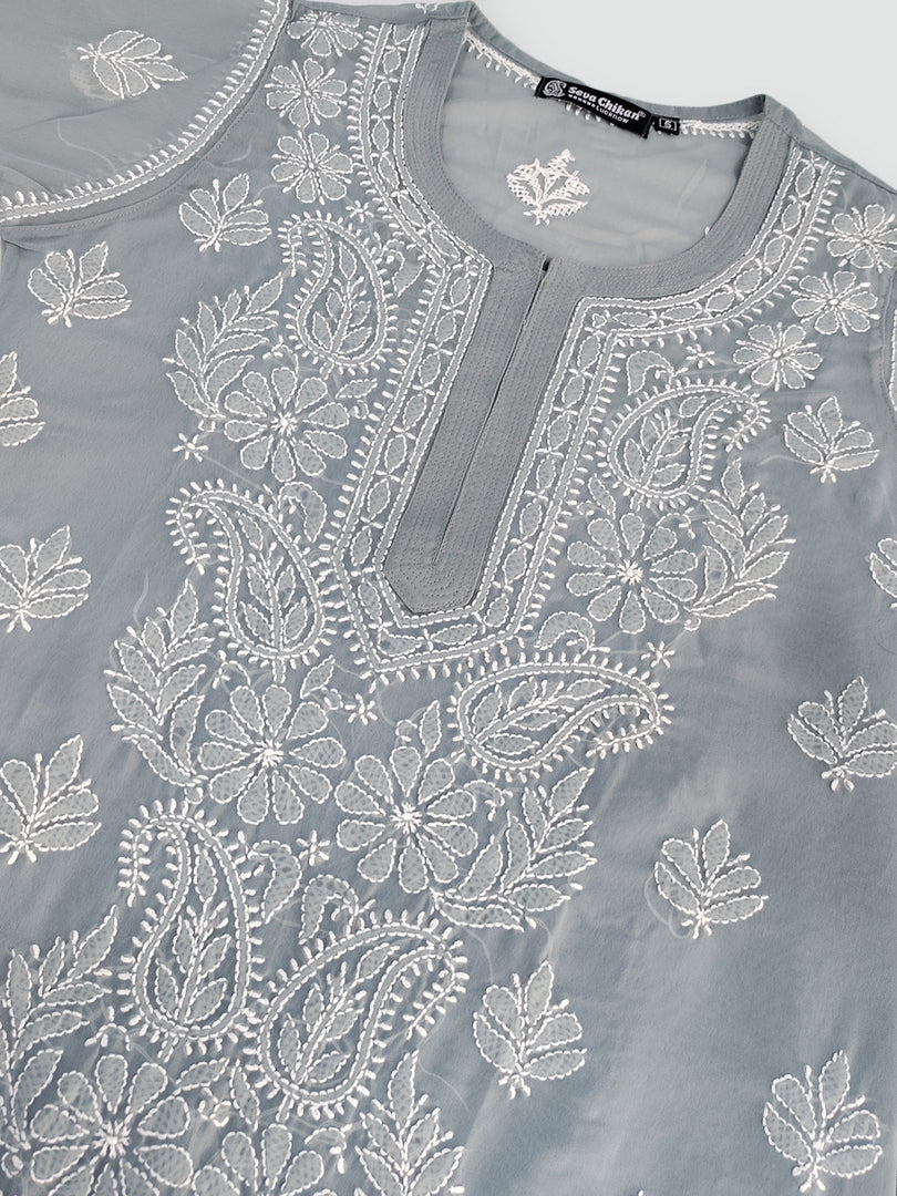 Seva Chikan Hand Embroidered Georgette Lucknowi Chikankari Kurta With Slip