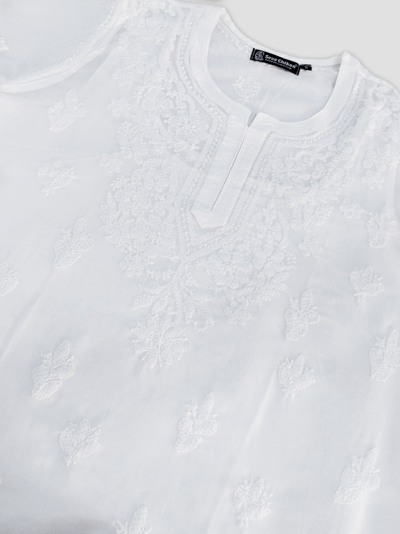 Seva Chikan Hand Embroidered Georgette Lucknowi Chikankari Top With Slip