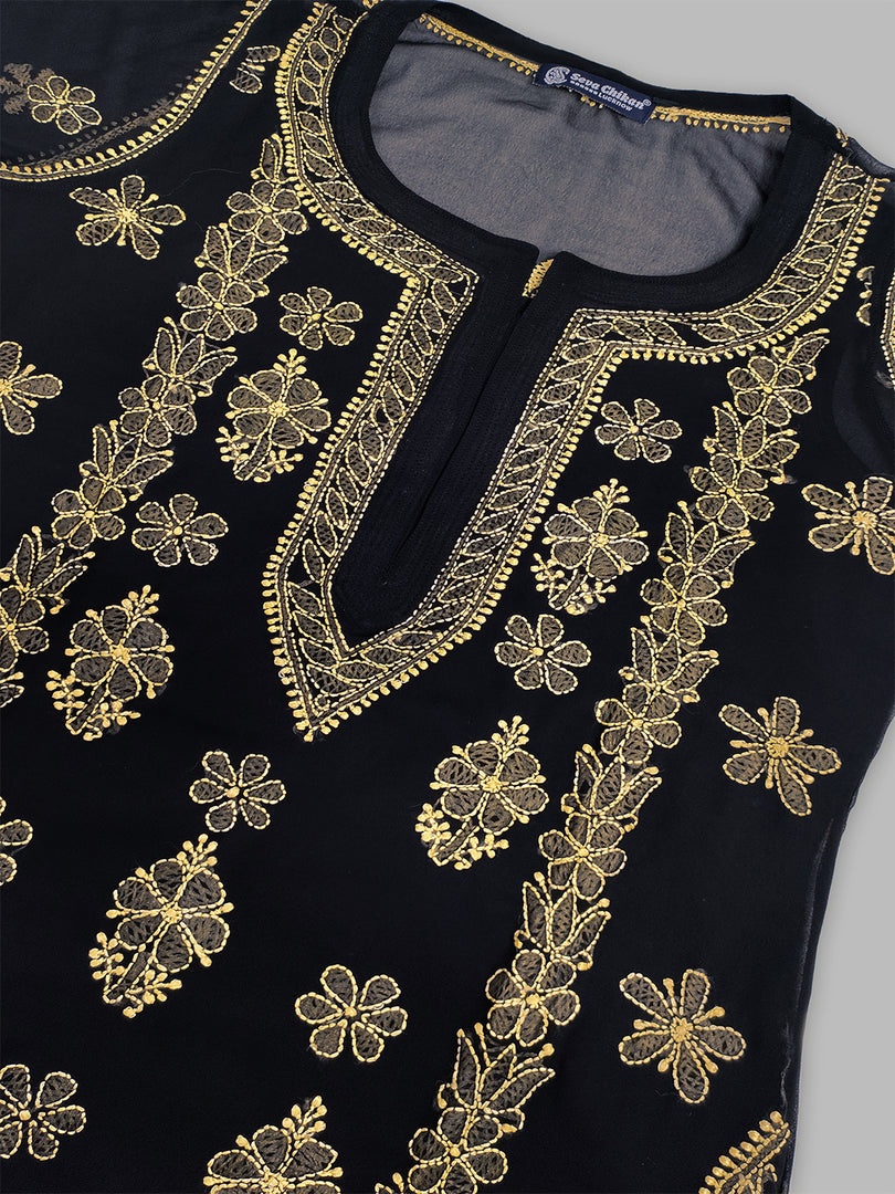 Seva Chikan Hand Embroidered Georgette Lucknowi Chikankari Kurta With Slip