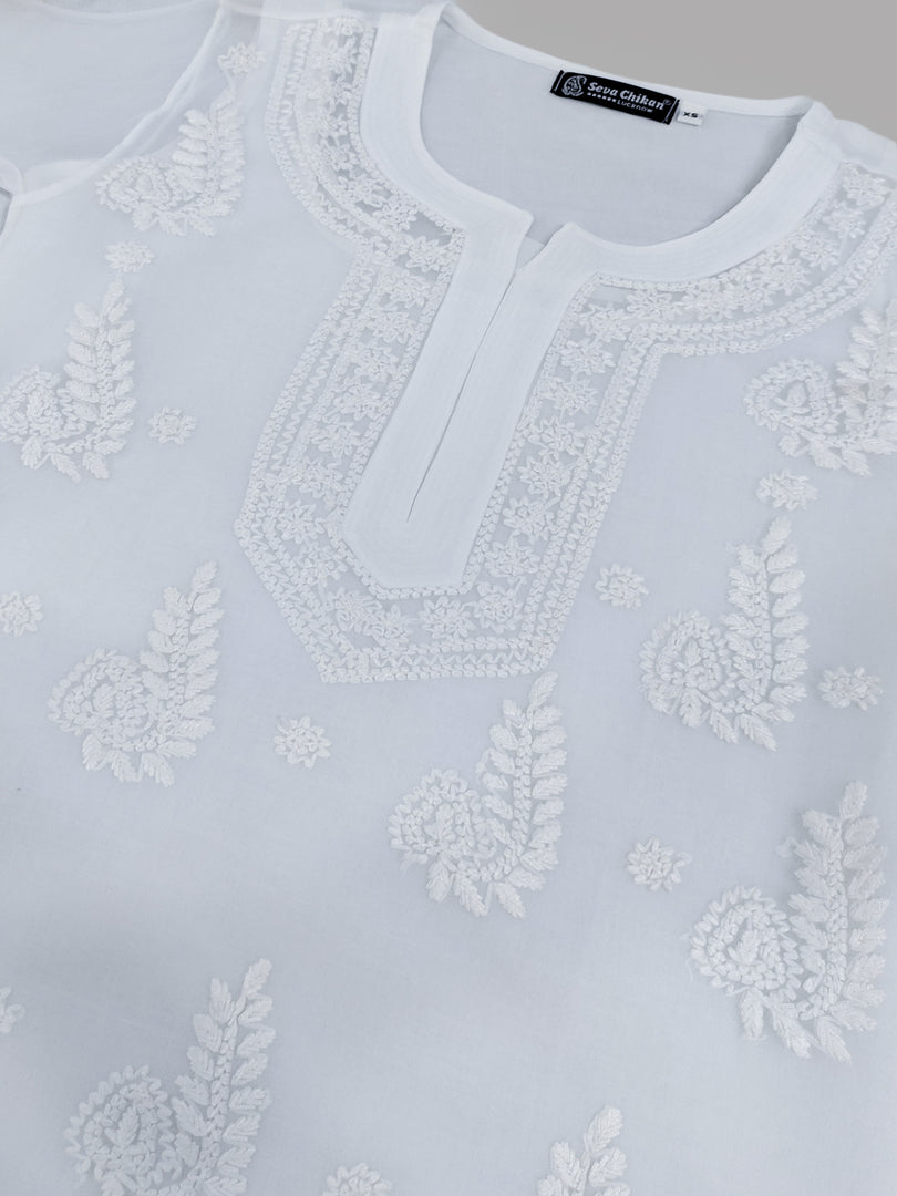 Seva Chikan Hand Embroidered Georgette Lucknowi Chikankari Kurta With Slip