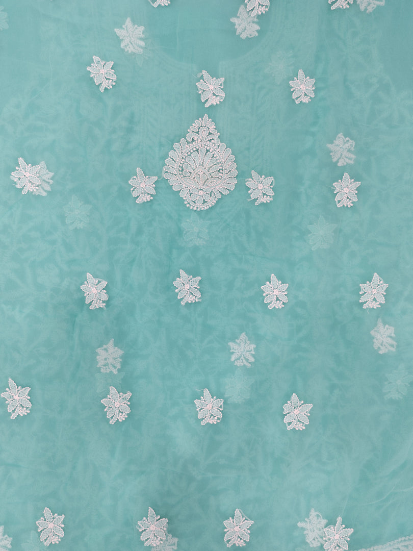 Seva Chikan Hand Embroidered Sea Green Georgette Lucknowi Chikankari Unstitched Suit Piece-SCL13134