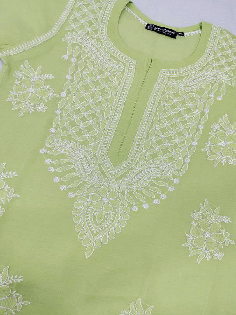 Seva Chikan Hand Embroidered Terivoil Cotton Lucknowi Chikan Kurti