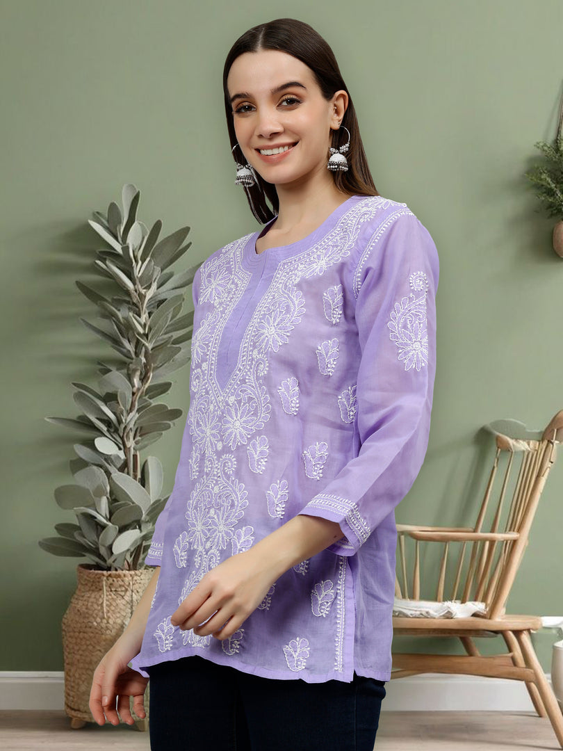 Seva Chikan Hand Embroidered Terivoil Cotton Lucknowi Chikankari Top