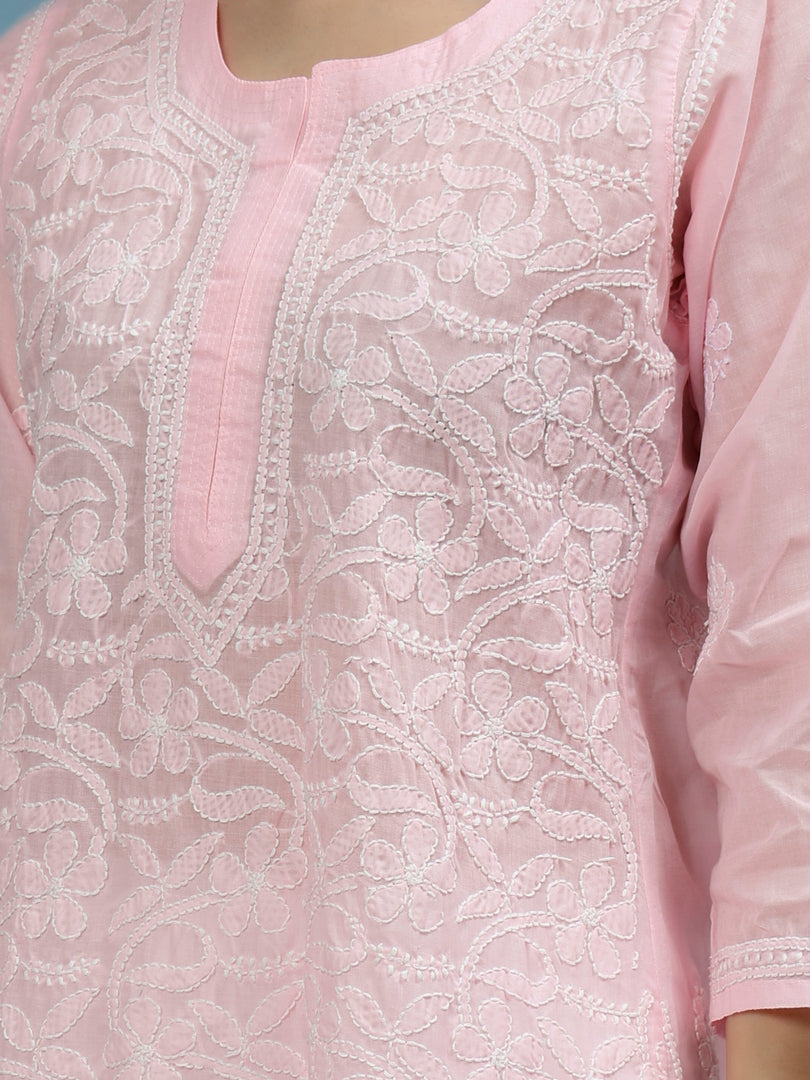 Seva Chikan Hand Embroidered Terivoil Cotton Lucknowi Chikankari Kurta