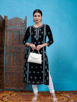 Load image into Gallery viewer, Seva Chikan Hand Embroidered Black Cotton Lucknowi Chikankari Kurta