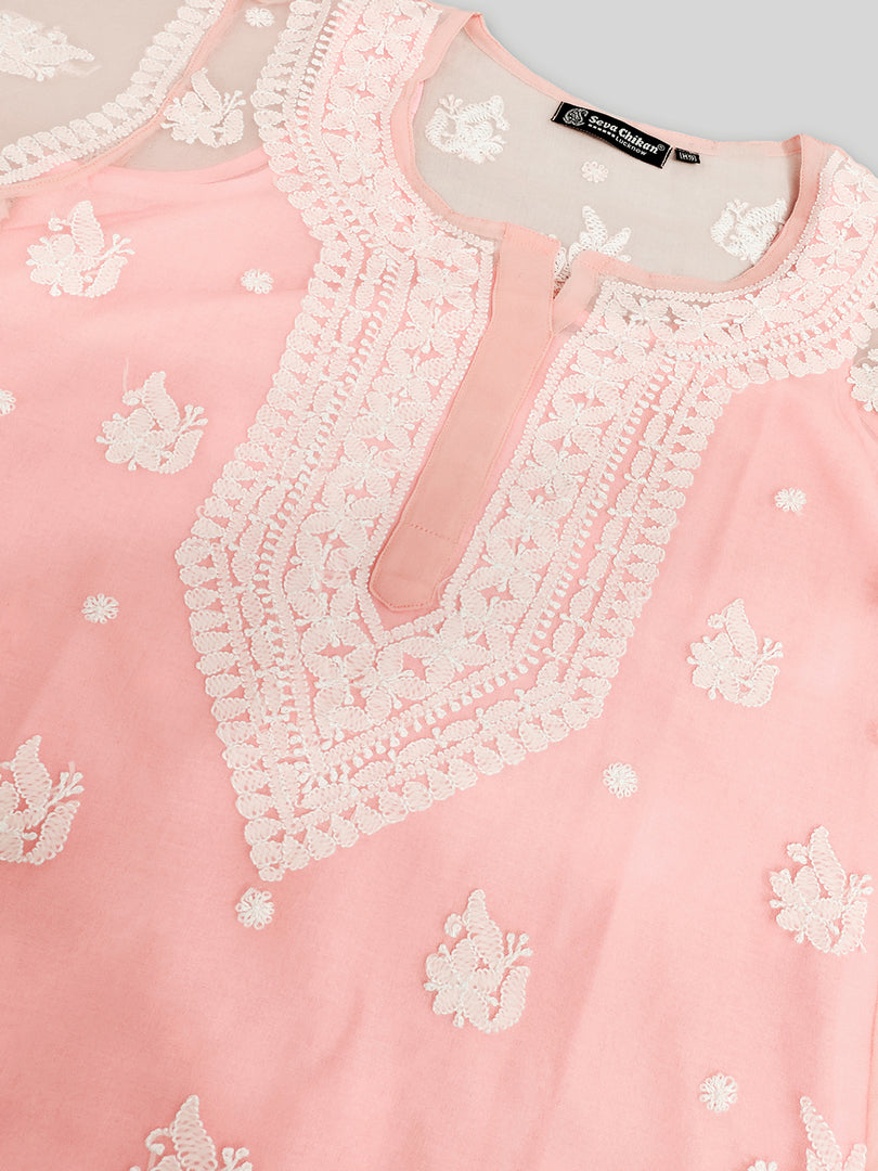 Seva Chikan Hand Embroidered Georgette Lucknowi Chikankari Kurta With Inner