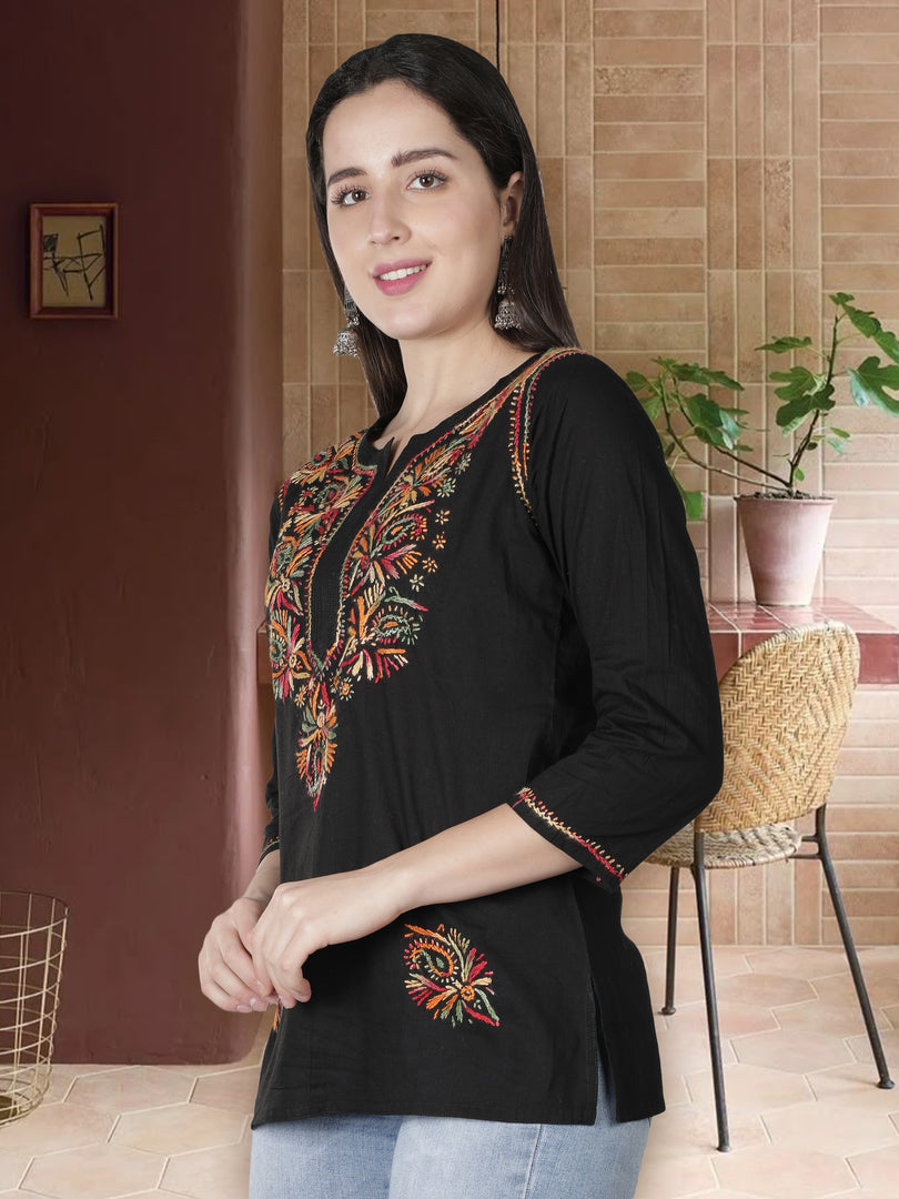 Seva Chikan Hand Embroidered Cotton Lucknowi Chikan Short Top