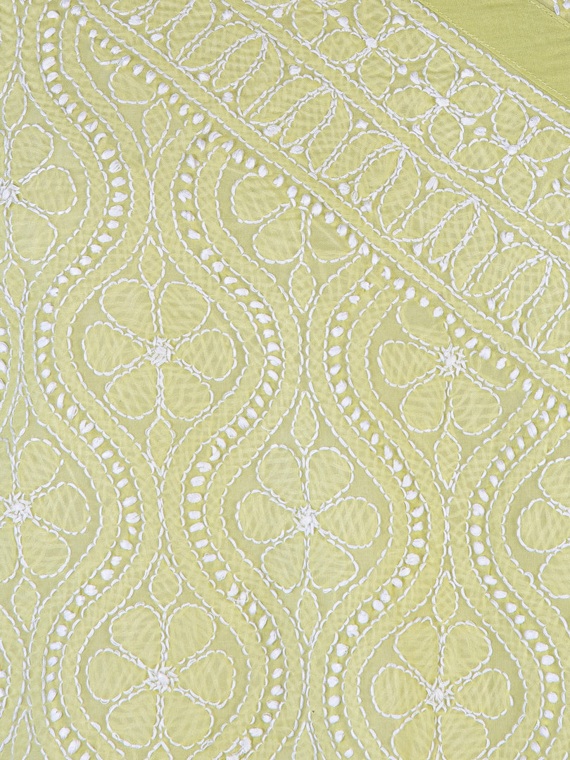 Seva Chikan Hand Embroidered Light Green Cotton Lucknowi Chikan Kurti SCL1222