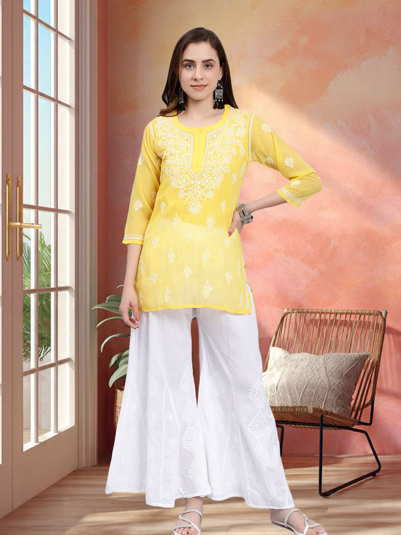 Seva Chikan Hand Embroidered Georgette Lucknowi Chikankari Top With Slip