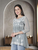 Load image into Gallery viewer, Seva Chikan Hand Embroidered Georgette Lucknowi Chikan Top
