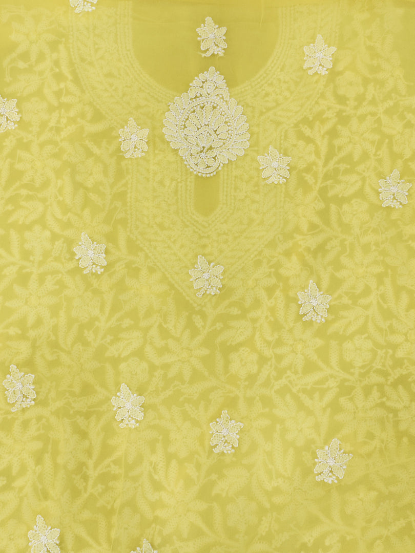 Seva Chikan Hand Embroidered Yellow Georgette Lucknowi Chikankari Unstitched Suit Piece-SCL13133
