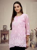 Load image into Gallery viewer, Seva Chikan Hand Embroidered Georgette Lucknowi Chikankari Top With Slip