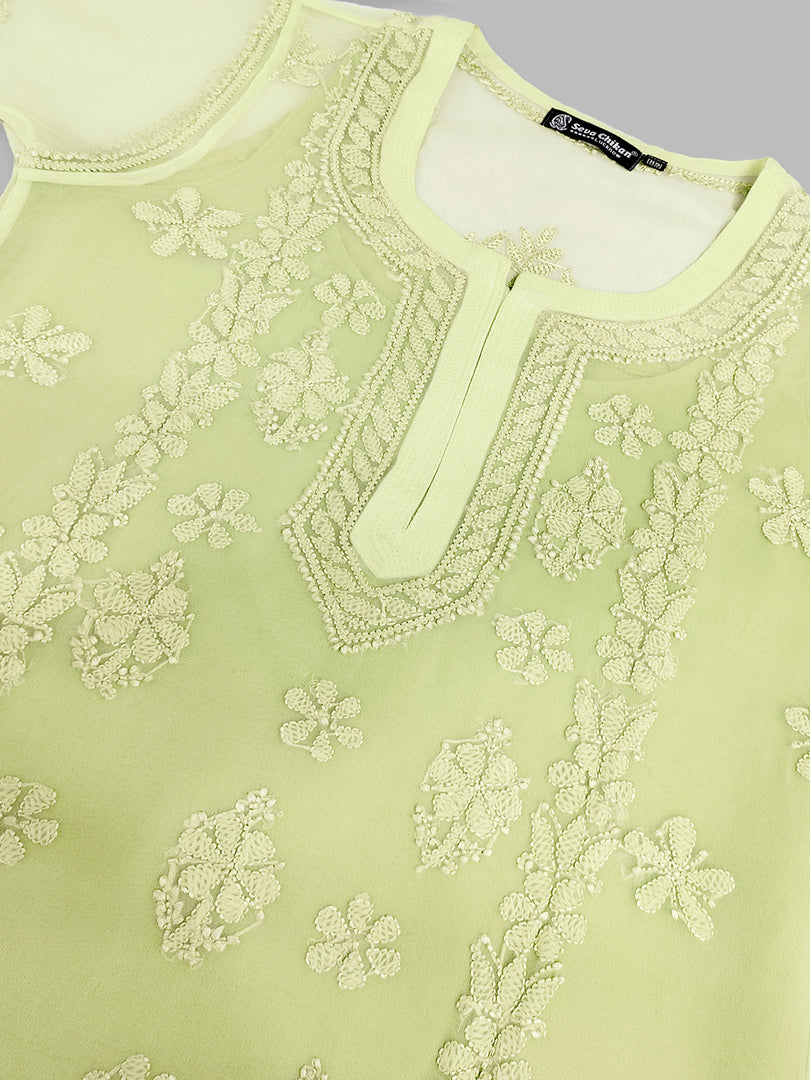Seva Chikan Hand Embroidered Georgette Lucknowi Chikankari Kurta With Slip