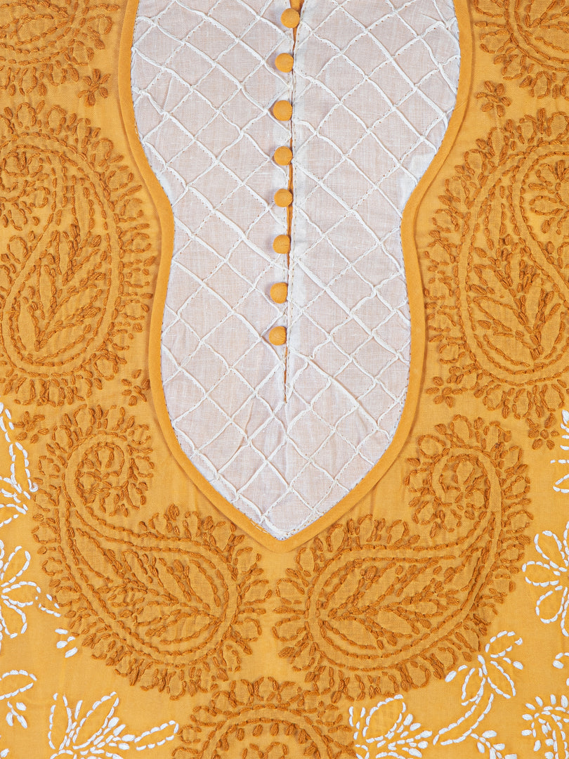 Seva Chikan Hand Embroidered Brown Cotton Lucknowi Chikan Kurti SCL1229