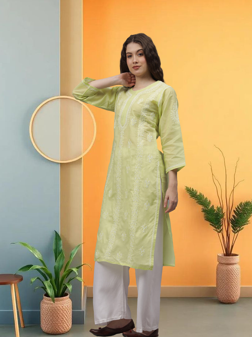 Seva Chikan Hand Embroidered Terivoil Cotton Lucknowi Chikankari Kurta