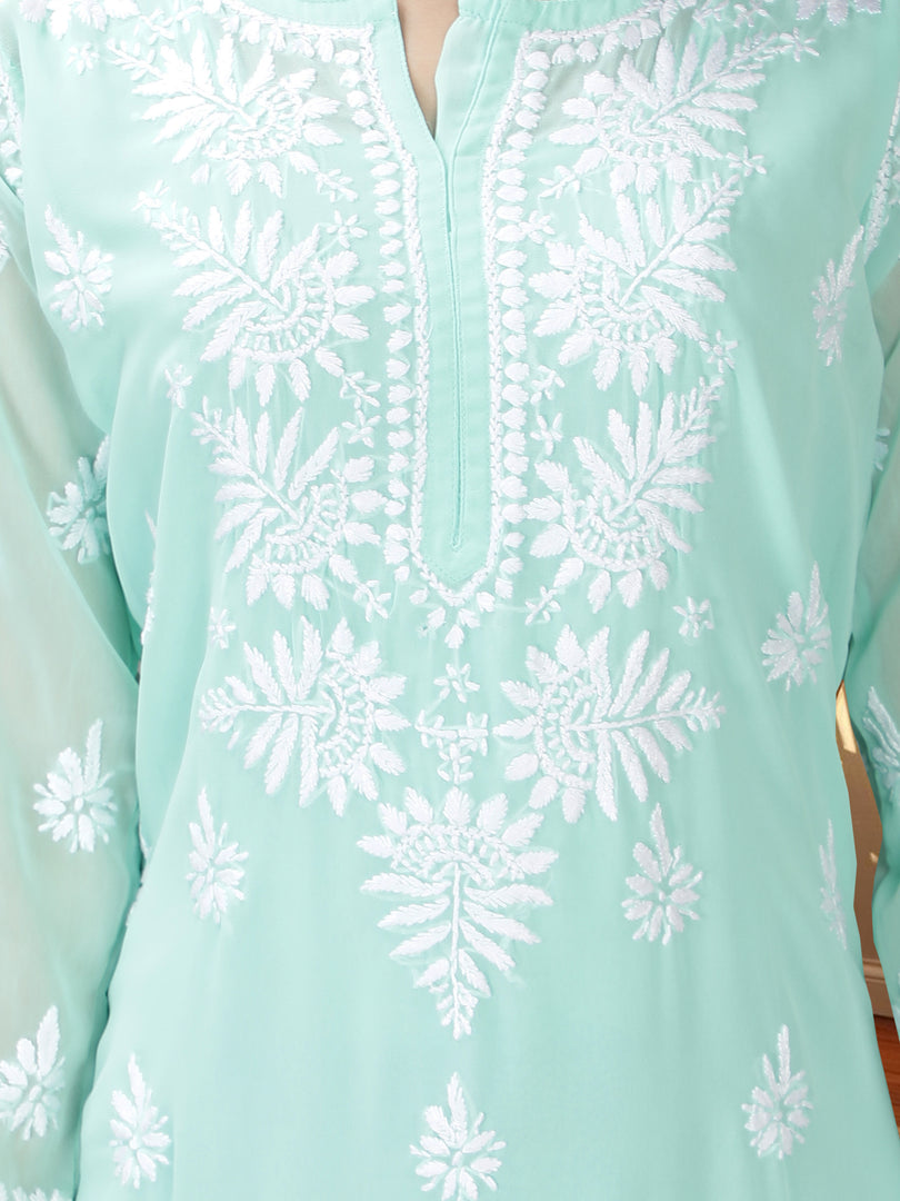 Seva Chikan Hand Embroidered Georgette Lucknowi Chikan Kurti With Slip
