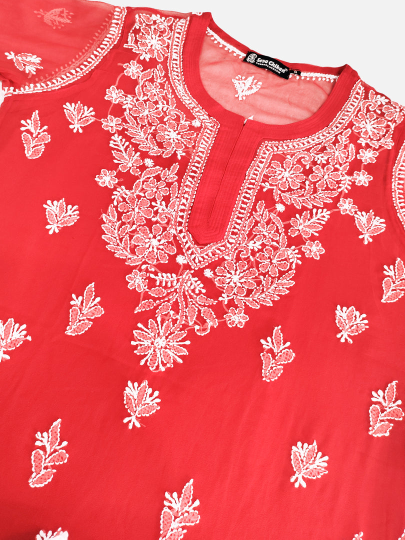 Seva Chikan Hand Embroidered Georgette Lucknowi Chikankari Top With Slip