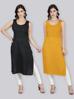 Load image into Gallery viewer, Seva Chikan Cotton Long Slips Combo of Black (Pack of 2)