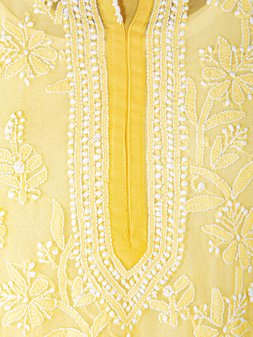 Seva Chikan Hand Embroidered Yellow Georgette Lucknowi Chikankari Anarkali-SCL1348