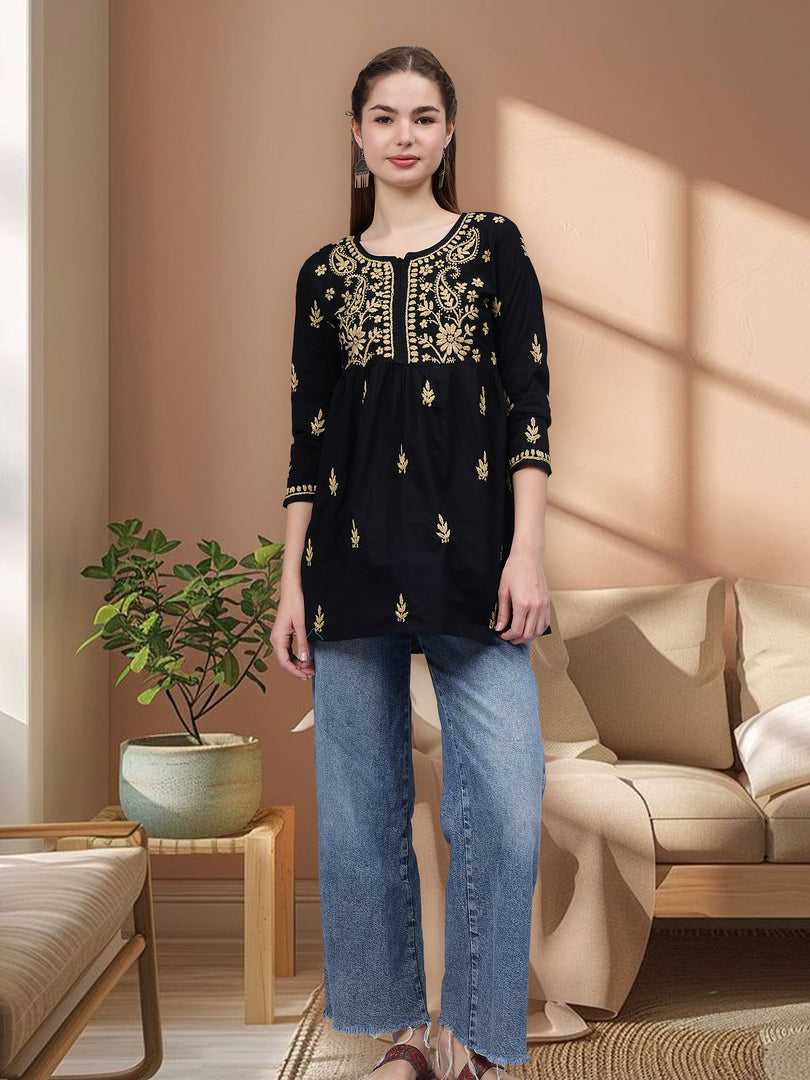 Seva Chikan Hand Embroidered Cotton Lucknowi Chikan Top