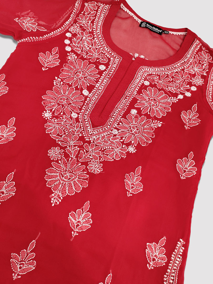 Seva Chikan Hand Embroidered Georgette Chikankari Kurta With Matching Slip