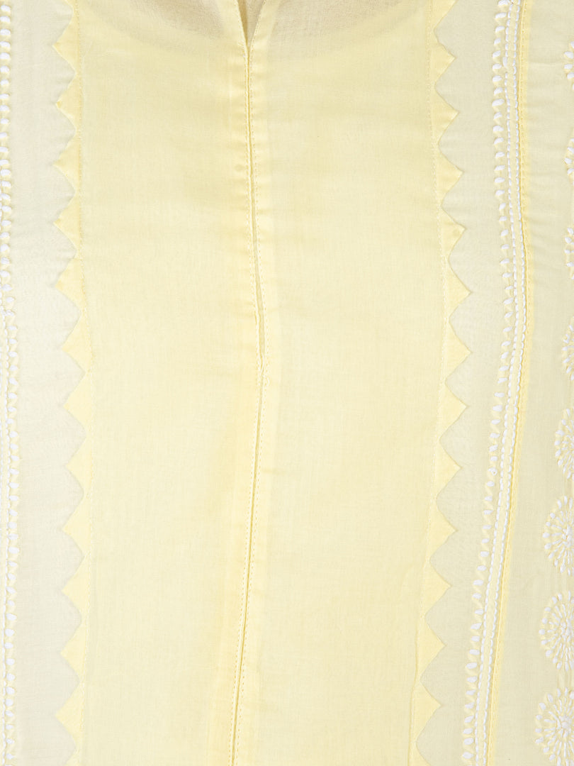 Seva Chikan Hand Embroidered Yellow Cotton Lucknowi Chikankari Anarkali-SCL1770