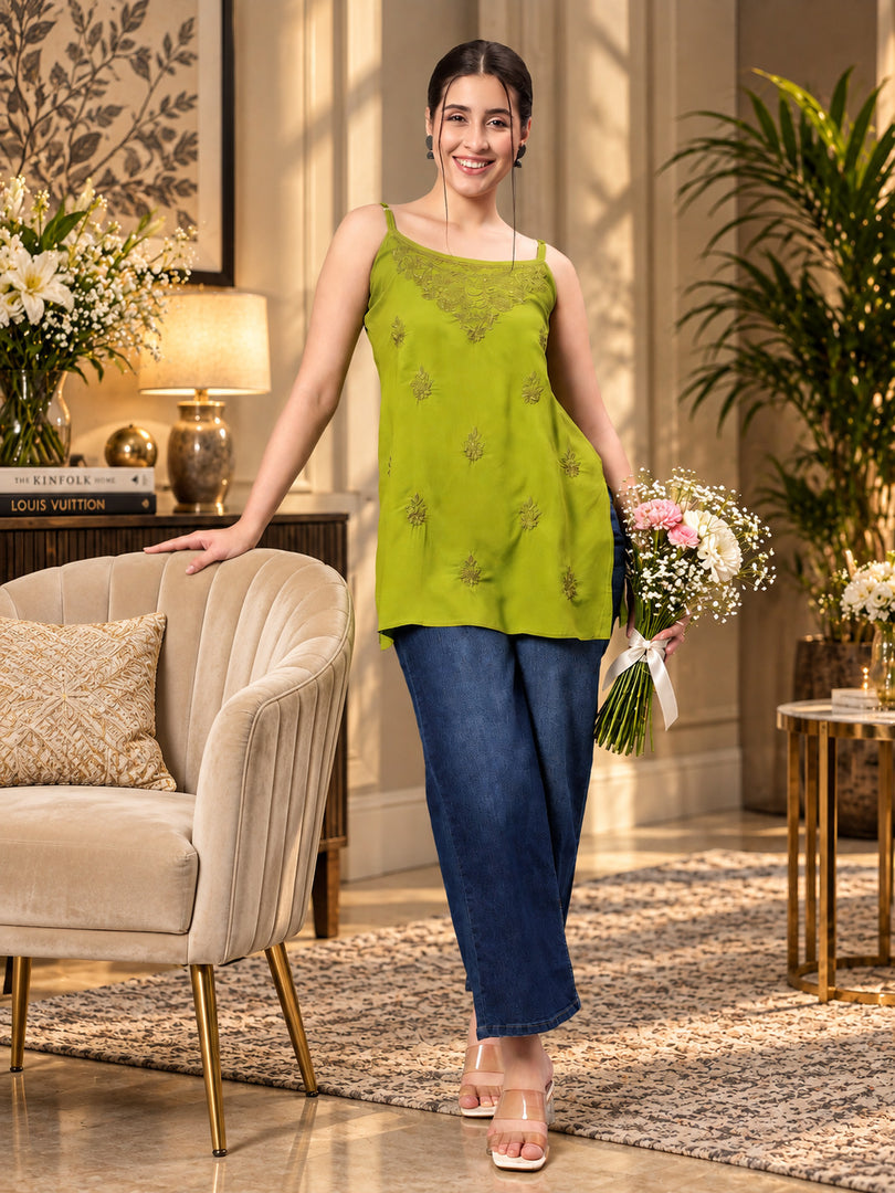 Seva Chikan Hand Embroidered Rayon Lucknowi Chikan Top