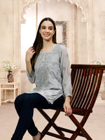 Load image into Gallery viewer, Seva Chikan Hand Embroidered  Georgette Lucknowi Chikan Top With Slip