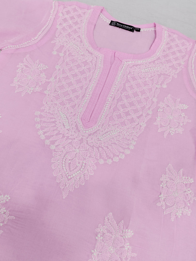 Seva Chikan Hand Embroidered Terivoil Cotton Lucknowi Chikan Kurti