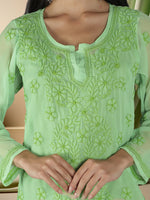 Load image into Gallery viewer, Seva Chikan Hand Embroidered  Georgette Lucknowi Chikan Top With Slip