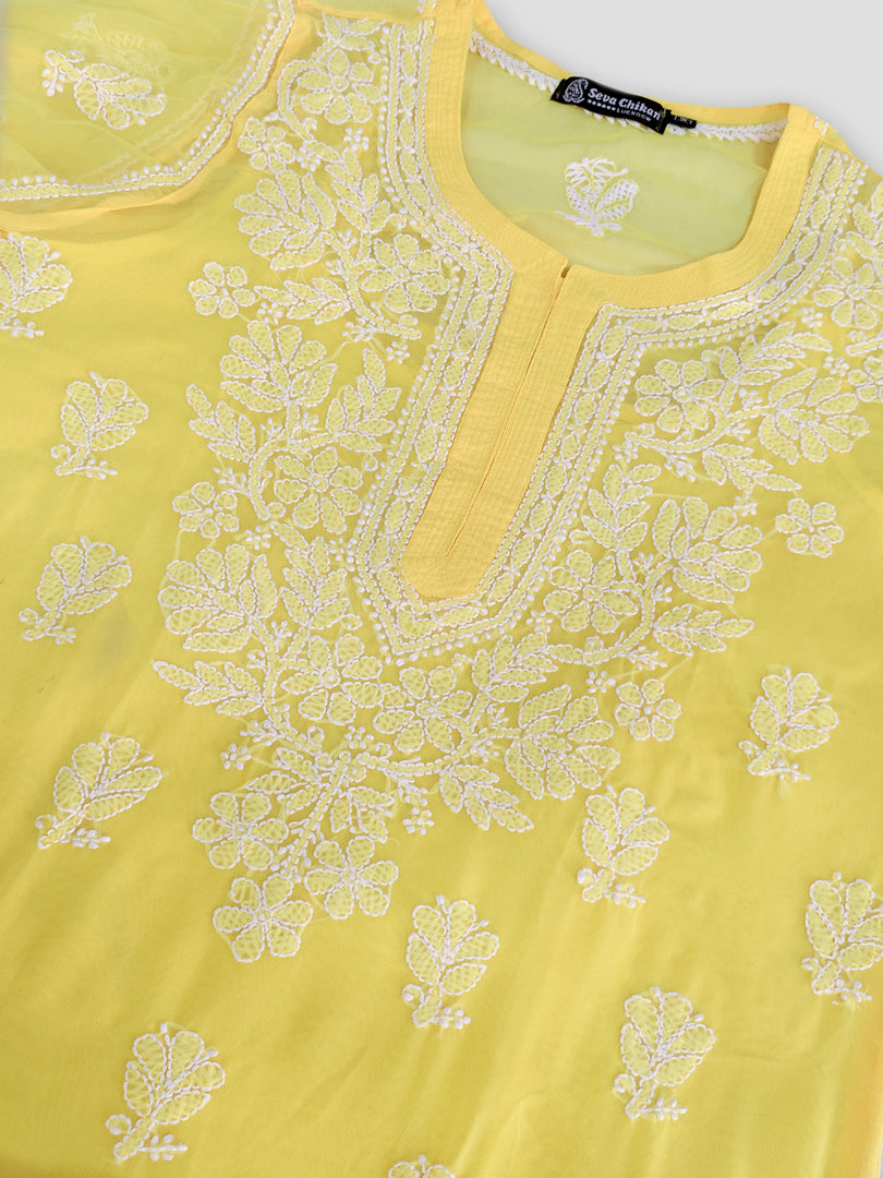 Seva Chikan Hand Embroidered Georgette Lucknowi Chikankari Kurta With Inner