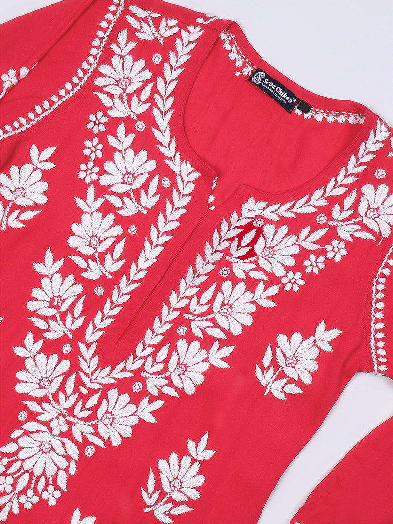 Seva Chikan Hand Embroidered Rayon Lucknowi Chikankari Kurta