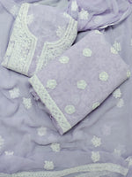 Load image into Gallery viewer, Seva Chikan Hand Embroidered Mauve Georgette Lucknowi Chikankari Unstitched Suit Piece-SCL13136
