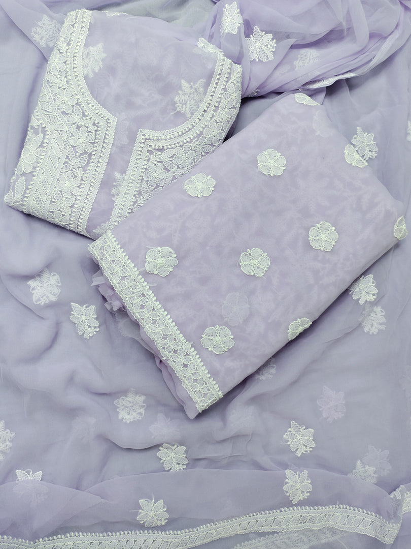Seva Chikan Hand Embroidered Mauve Georgette Lucknowi Chikankari Unstitched Suit Piece-SCL13136