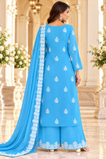 Load image into Gallery viewer, Seva Chikan Hand Embroidered Blue Georgette Lucknowi Chikankari Unstitched Suit Piece-SEV15047