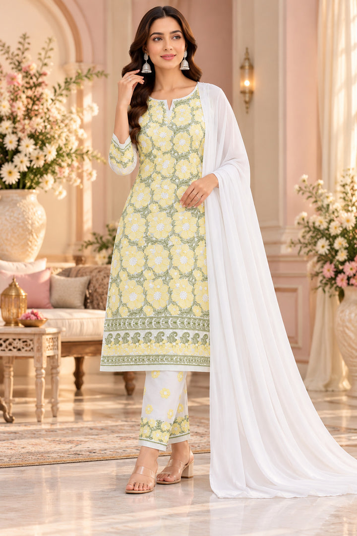 Seva Chikan Hand Embroidered White Terivoil Cotton Lucknowi Chikankari Unstitched Suit Piece-SEV15008