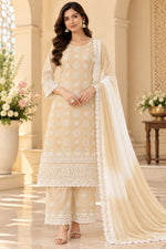 Load image into Gallery viewer, Seva Chikan Hand Embroidered Beige Cotton Lucknowi Chikankari Unstitched Suit Piece-SEV15055