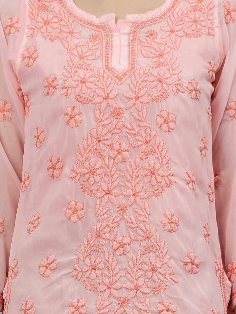 Seva Chikan Hand Embroidered  Georgette Lucknowi Chikan Top With Slip