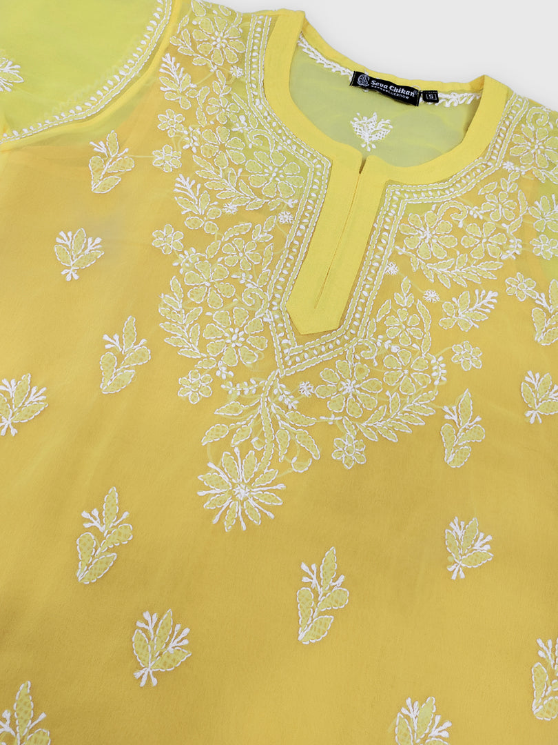 Seva Chikan Hand Embroidered Georgette Lucknowi Chikankari Top With Slip