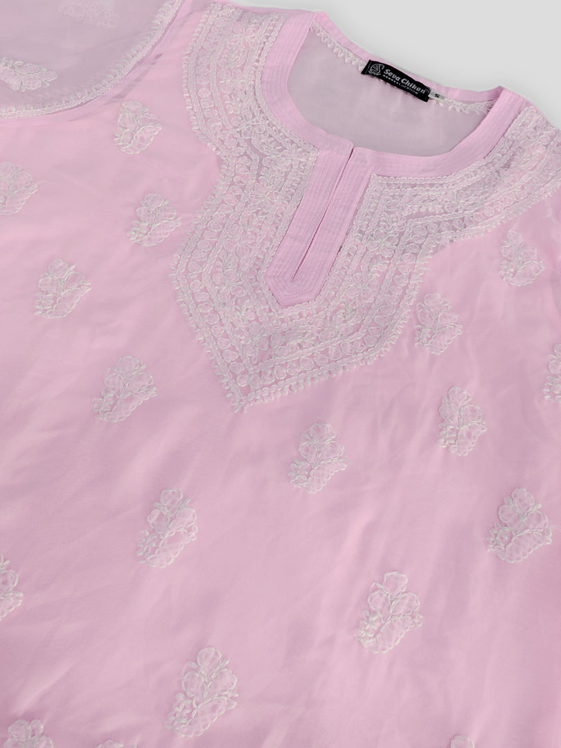Seva Chikan Hand Embroidered Georgette Lucknowi Chikankari Top With Slip
