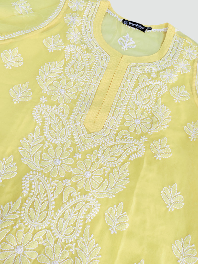 Seva Chikan Hand Embroidered Georgette Lucknowi Chikankari Kurta With Slip
