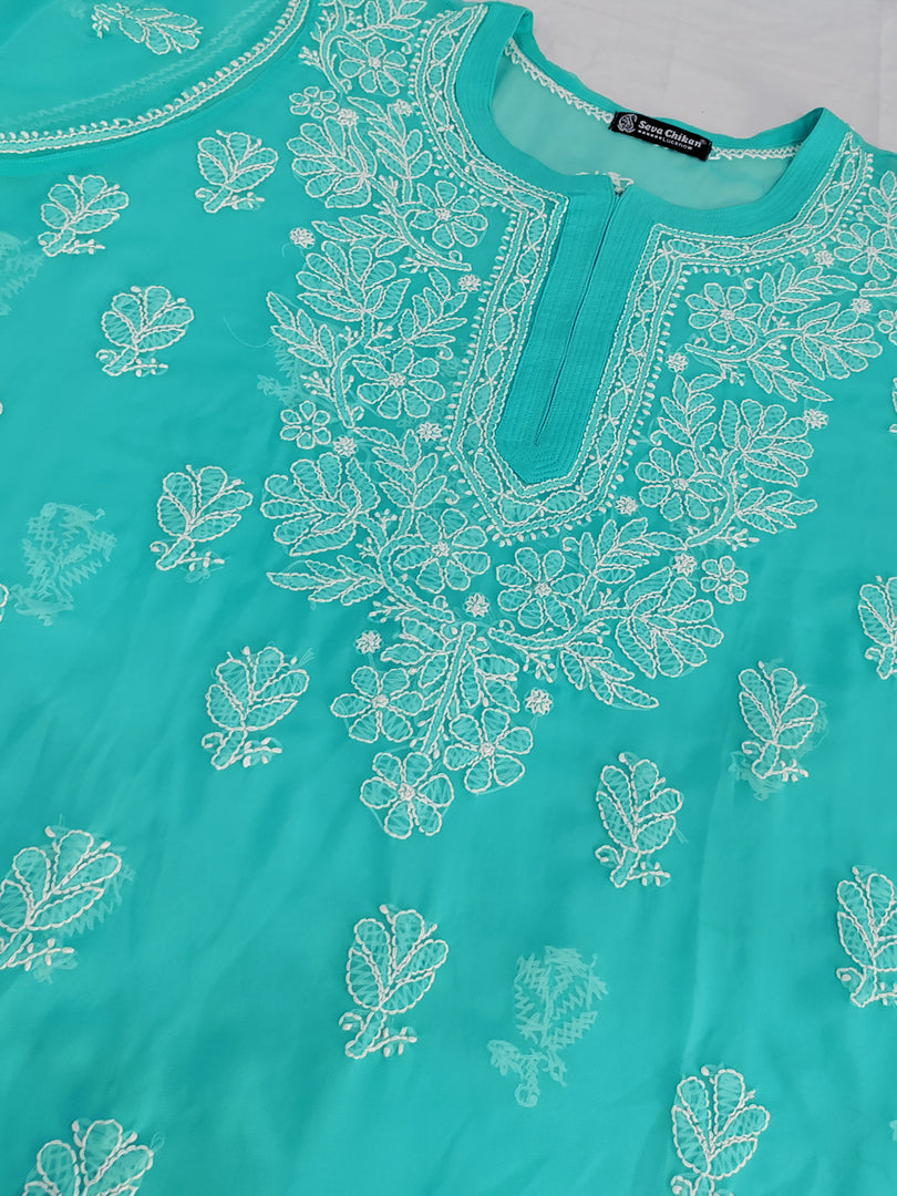 Seva Chikan Hand Embroidered Georgette Lucknowi Chikankari Kurta With Inner