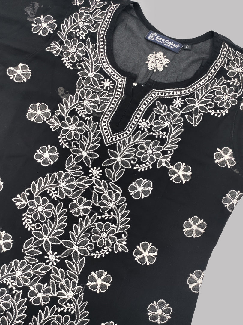 Seva Chikan Hand Embroidered  Georgette Lucknowi Chikan Top With Slip
